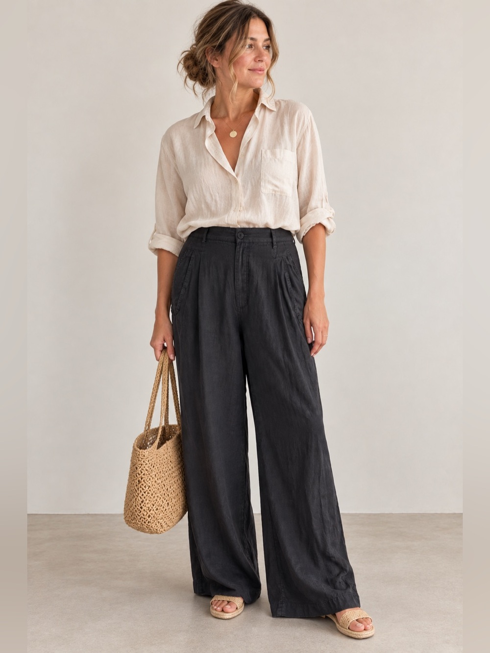 Esprit Black Wide-Leg linen Pants sz 12